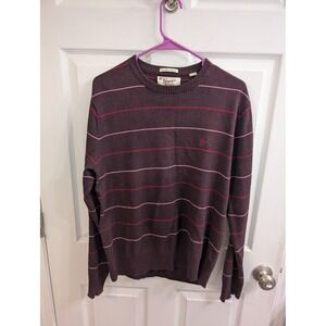 Original Penguin Sweater Mens Burgundy Cotton Cashmere Striped Crewneck - Size L